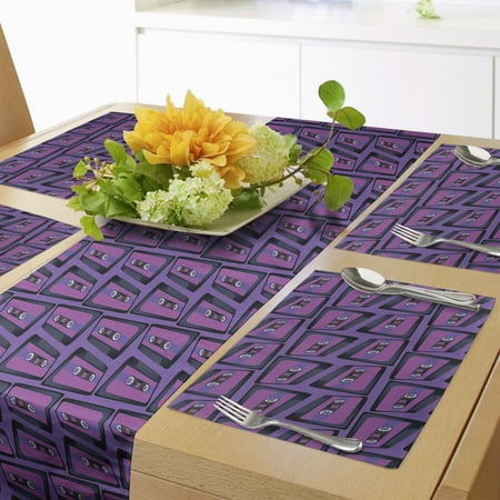 

Retro Table Runner & Placemats Cassette in 80 s Style in Distorted Like Perspective View Illustration Set for Dining Table Placemat 4 pcs + Runner 16 x90 Fuchsia and Blue Violet by Ambesonne