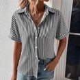 thumbnail image 2 of XFLWAM Women's Short Sleeve Button Down Shirts Striped Office Casual Business Summer Blouses Black XL, 2 of 7