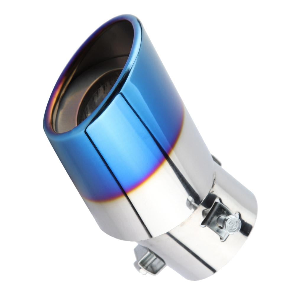 Enrilior Chrome Blue Stainless Steel Universal Car Straight Exhaust Pipe Rear Muffler Tip Tail Throat