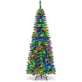 thumbnail image 5 of Dual Color LED Lighted PVC Christmas Pencil Tree, Mixed Flocked Branches with Natural Look, Holiday Decoration, 5 of 5