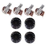 4x Volume Potentiometer A250K B250K Knurled Shaft 18mm With 4 Knobs - Black, as described