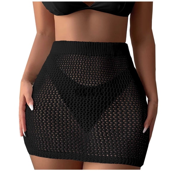 ZQUUVOU Women's Summer Beach Cover Up Skirt Lace Up Crochet Sheer Mesh Sun Protection Swimsuit Skirt Resort Vacation Black