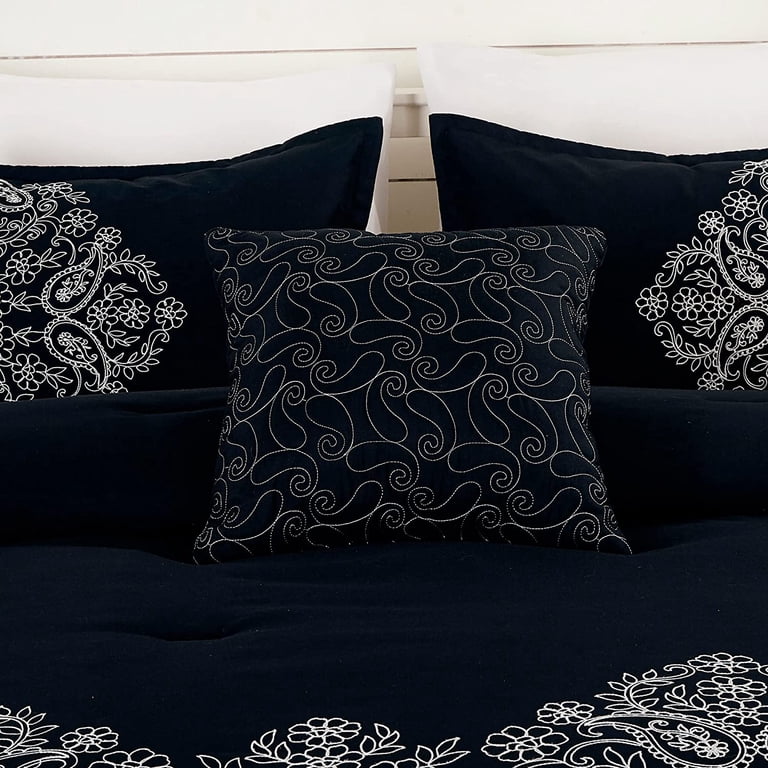 Chezmoi Collection 7-Piece Queen Comforter Set, Black Paisley