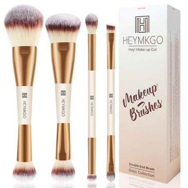 Set de brochas de maquillaje HEYMKGO, 4 unidades, color albaricoque con doble punta