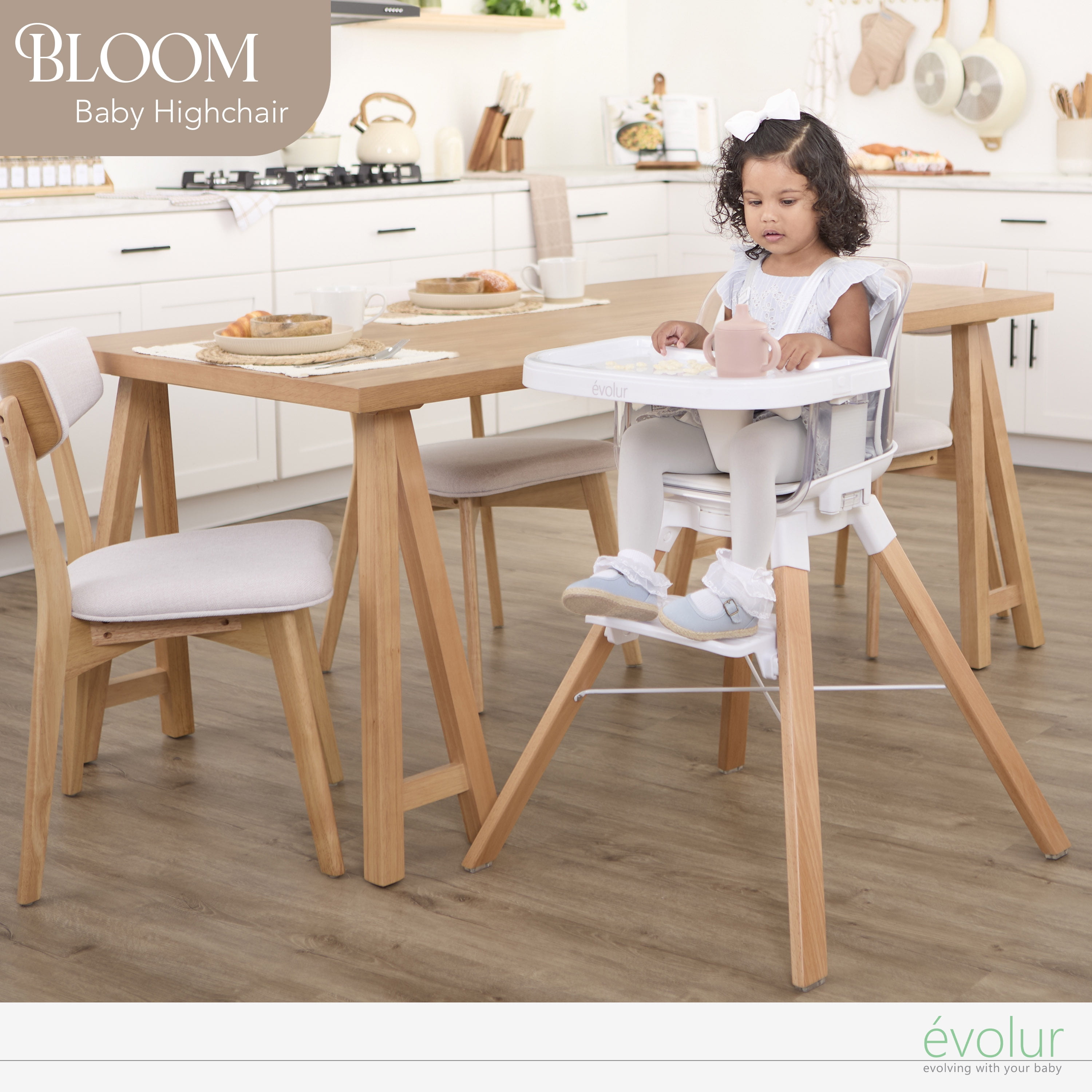 Evolur Bloom High Chair Panna Cotta , 360° Rotating Seat, Easily Converts to Adult Stool, Adjustable Foot Rest, Adjustable & Removable Tray Baby High Chair