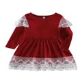thumbnail image 1 of Robe en Velours de Noël pour Enfant à Manches Longues, Col Ras du Cou, Robe à Empiècements de Dentelle, 1 of 6