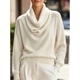 thumbnail image 4 of Women Cowl Neck Knit Sweater, Long Sleeve Loose Fit Solid Pullover, Casual Autumn Jumper for Daily Commute Holiday Home Wear, 4 of 8