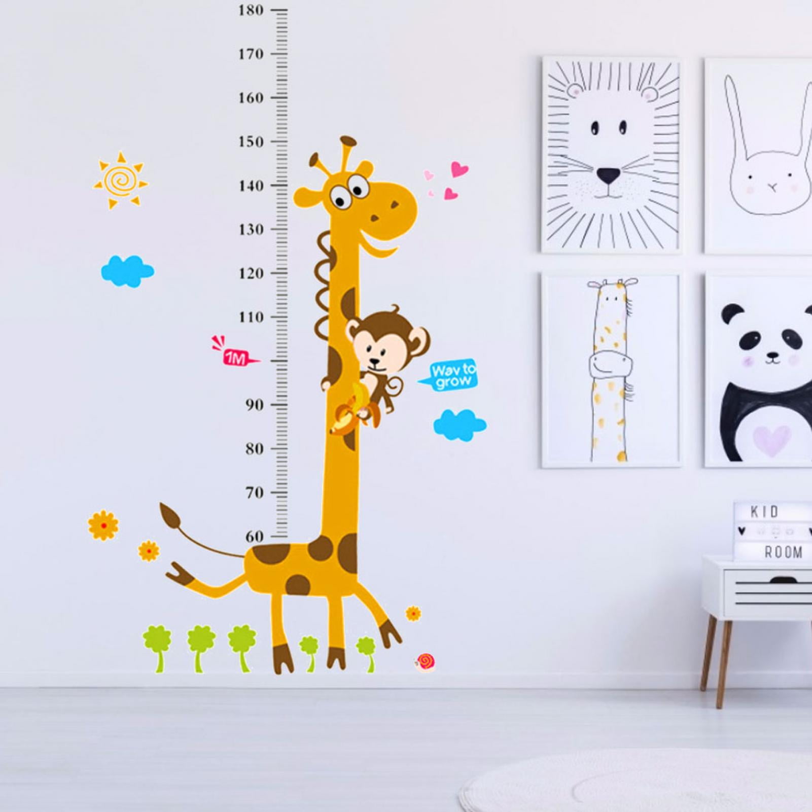 Tableau De Croissance Bébé Autocollant Mural - Forme Girafe/singe - Mesure De 70 à 170 Cm - PVC Amovible Sans Résidu