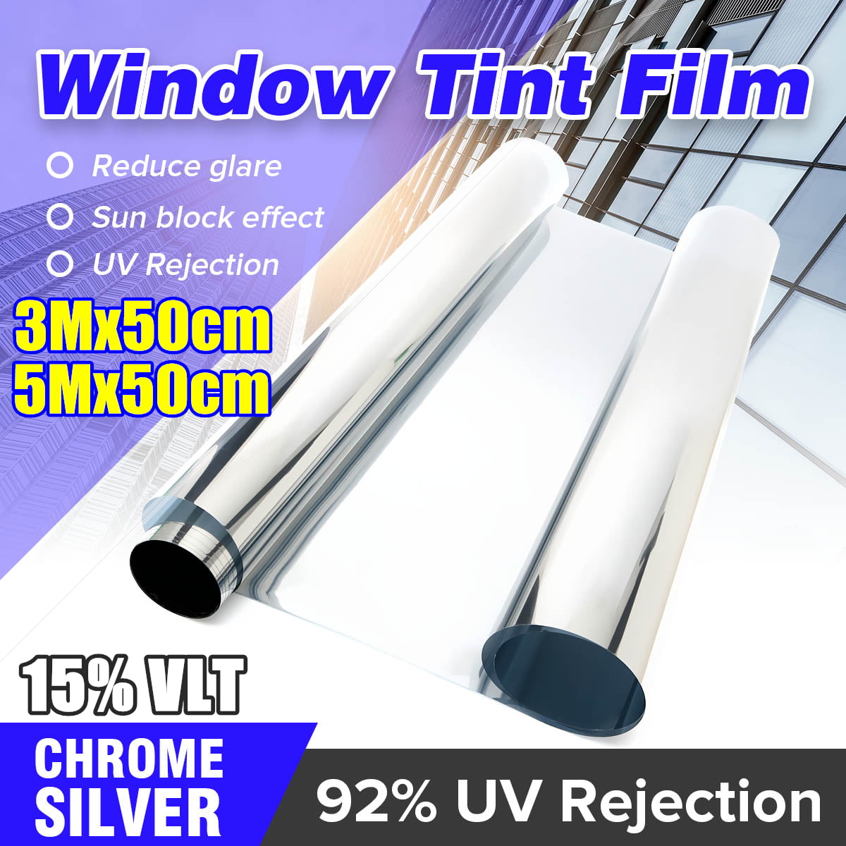 Light Smoke Window Tint One Way Mirror Film UV Heat Reflective Home Office #1 