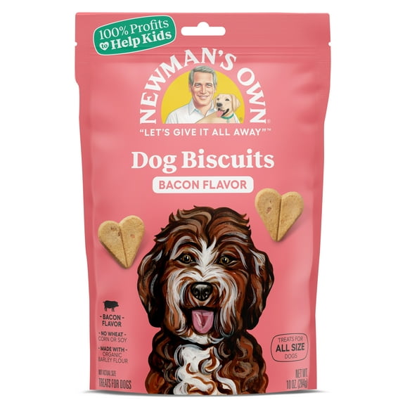 Newman's Own Dog Biscuits - Bacon | 10 oz - 6 Pack | Made with Organic Barley | No Wheat, Corn, or Soy