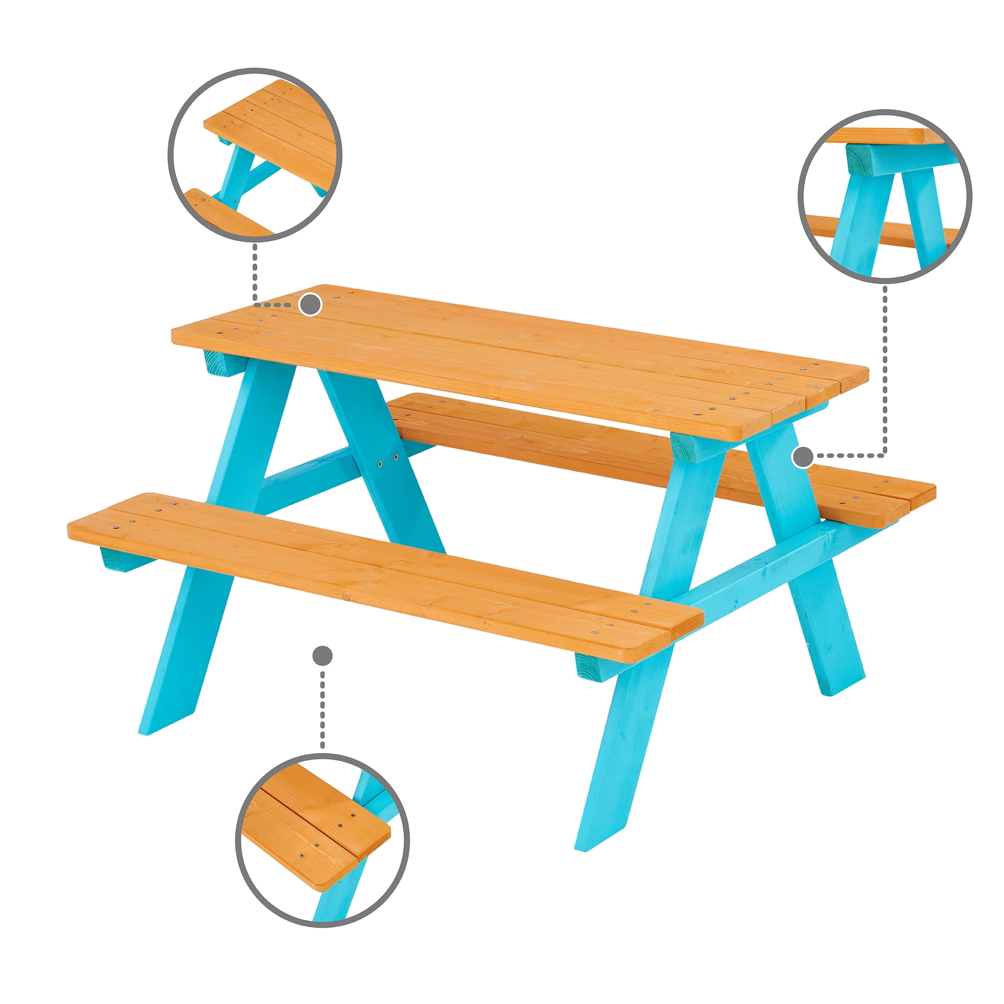 Teamson Kids Outdoor Picnic Table Set With Bench Natural Blue Walmart Com Walmart Com