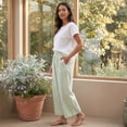 thumbnail image 6 of Dwellite Striped Linen Pants Women Elastic Waist Summer Boho Vacation Beach Pants Lightweight Cropped Straight Leg Lounge Pant Complexion XL, 6 of 8