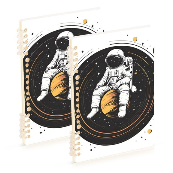 FORMRS 1-Subject Spiral Notebook 8" x 5" College Ruled 60 Refillable Sheet A5 Hard Cover, 2 Pack, White Astronaut Planet