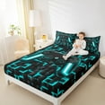 thumbnail image 4 of Manfei Gamer Gaming Bed Sheets,Vindoe Game King Sheets,Cyan Geometric Geometry Sheet Set For Kid Boy,Lightweight Room Decorative,4 Pieces, 4 of 7