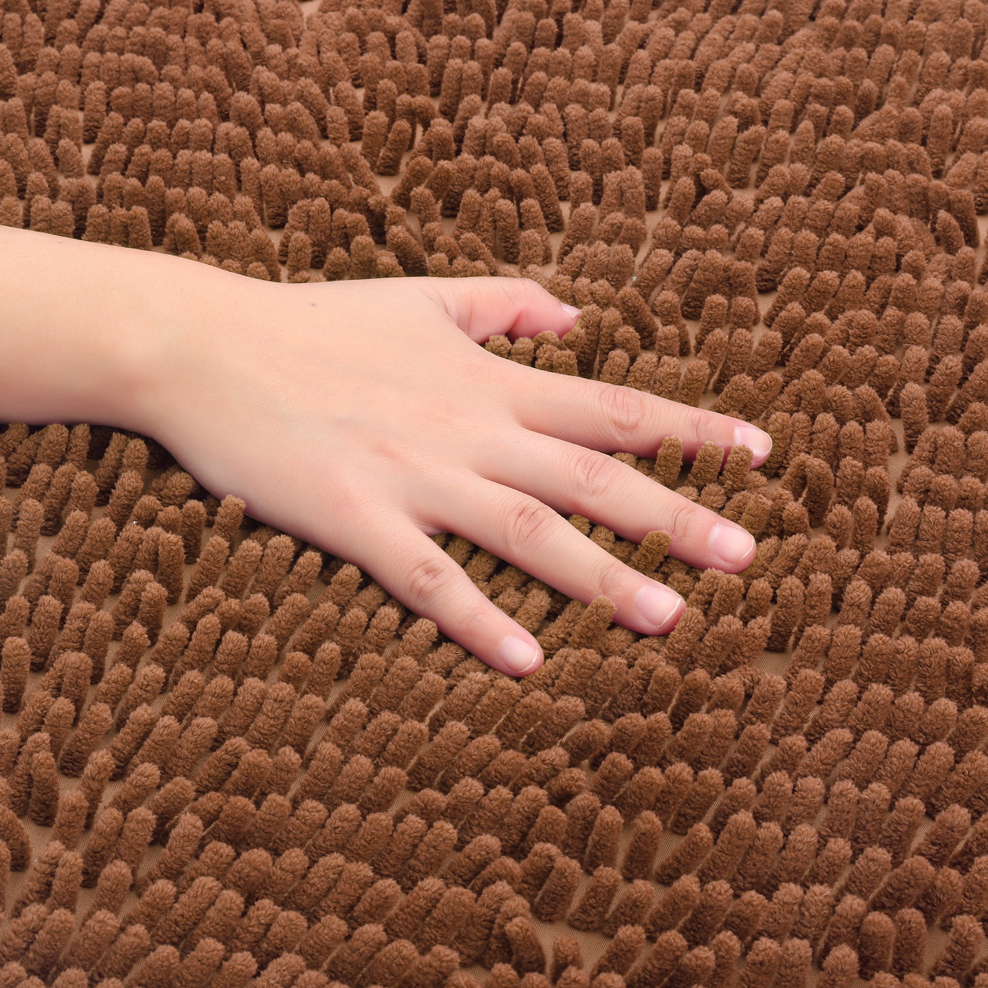 Unique Bargains Heart Shaped Chenille Bath Rugs Soft Shaggy Bath Mat Brown 20" x 24"