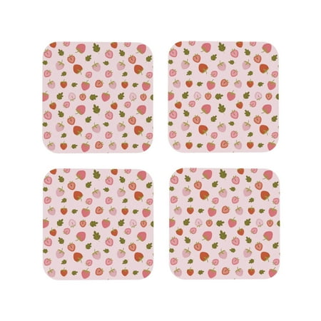 

Fuzoiu Hand Drawn Strawberry Print Leather Coasters Set Drink Coasters Set of 4 for Tabletop Protection Durable PVC Coasters Home Décor and Housewarming Gift-Square
