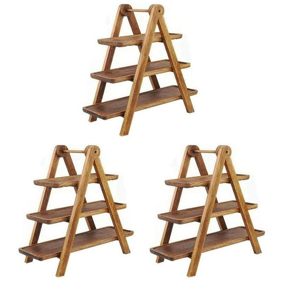3X 3 Tier Serving Tray Wood Tiered Decor Cake Stand Farmhouse Party Dishes and Platters Trays