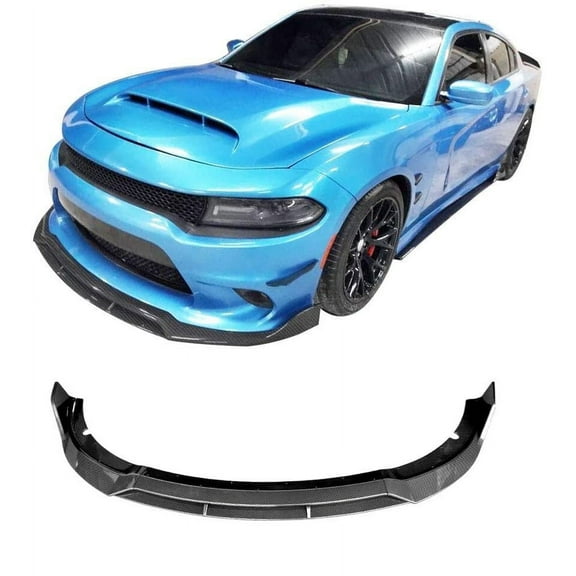 4PC Set Front Bumper Lip For 2015-2023 Dodge Charger SRT Style Bumper Front Air Dam Chin Splitter Lower Protector, Carbon Fiber Print
