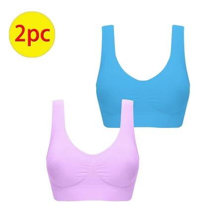ATOYSOY 2 Pack Plus Size Sports Bra Everyday Bra Yoga Activewear Teens Bralette Underwear Workout Push Up Clearance Comfort Bra Breathable Wireless Ruched Tank Tops Light Blue L