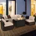 thumbnail image 3 of Gymax Ensemble de Mobilier de Patio en Rotin 7 Pcs Housse de Table à Foyer Coussin Beige, 3 of 10