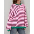 thumbnail image 6 of TEMOFON Womens Fall Tops Crewneck Oversized Sweatshirt Striped Color Block Tops Casual Long Sleeve Shirts Loose Pullover Winter Trendy T Shirts Outfits Size M, 6 of 6
