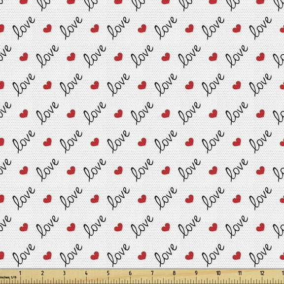 Ambesonne Romance Fabric by the Yard Upholstery, Love Valentines Day, 5 Yards, Vermilion Black