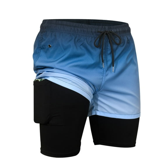 CASELAND Men's 2 in 1 Quick Dry Running Shorts Gym Athletic Workout Shorts for Men Swim trunks with Compression Liner, Navy Blue S