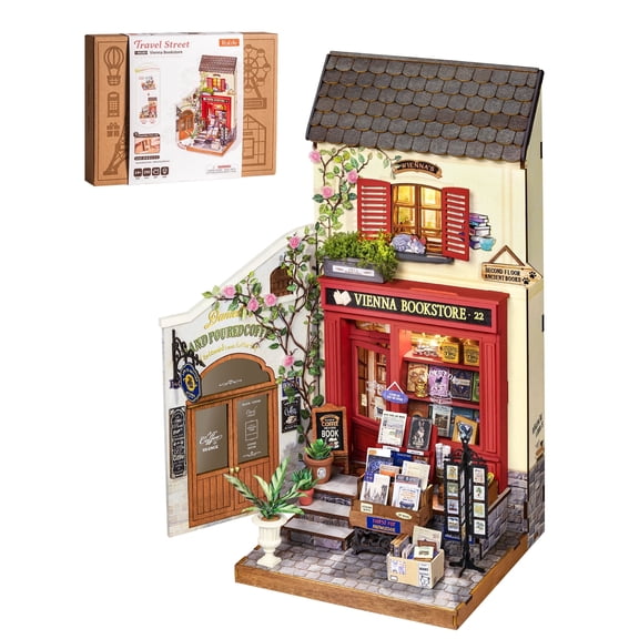 Robotime Vienna Bookstore DIY Miniature House Kit, 290PCS Mini Dollhouse Craft Kits for Adults to Build, Wooden 3D Puzzle Toys Model Building Sets, Gifts for Adults Teens