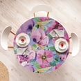 thumbnail image 4 of Ambesonne Floral Fitted Round Tablecloth, Poppies Rustic Watercolor, 36"- 40" Diameter, Pastel Pink and Persian Blue, 4 of 5