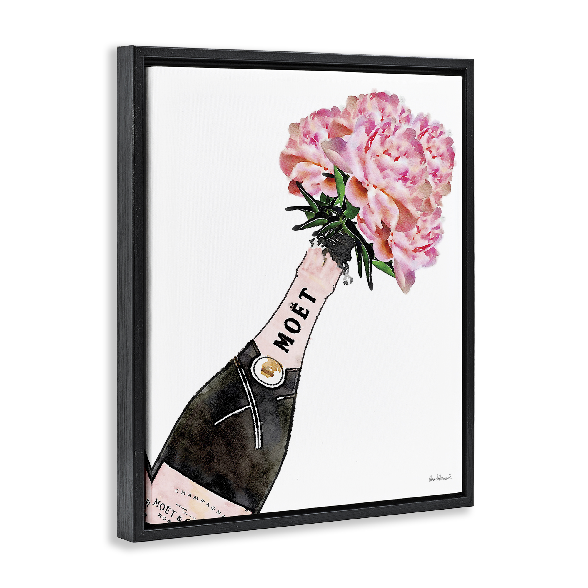 Stupell Industries Pink Champagne Bouquet Botanical & Floral Painting Black Floater Framed Art Print Wall Art, 17 x 21