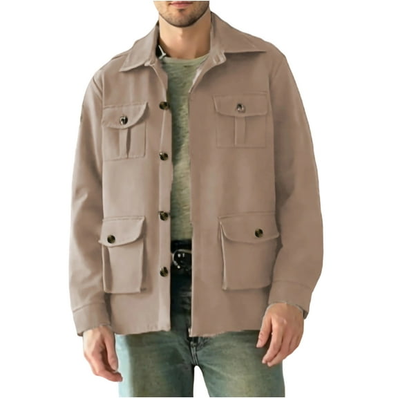 Sokhug Mens Lightweight Shirt Jacket Button Down Long Sleeve Shacket Casual Fall Warm Work Stylish Jackets with 4 Pocket