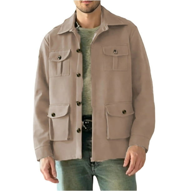 Ceisia Men's casual solid color hooded lapel jacket pocket long Gift sleeve outerwear
