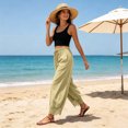 thumbnail image 4 of RFQWOVSR Women's High Waist Drawstring Wide Leg Linen Pants with Lace Trim Pockets Casual Summer Trousers S, 4 of 5