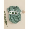 thumbnail image 5 of Baby Toddler Girls Summer Sweet Romper 3 6 12 18 Months Infant Short Sleeve Doll Collar Tractor Embroidery Plaid Romper, 5 of 9