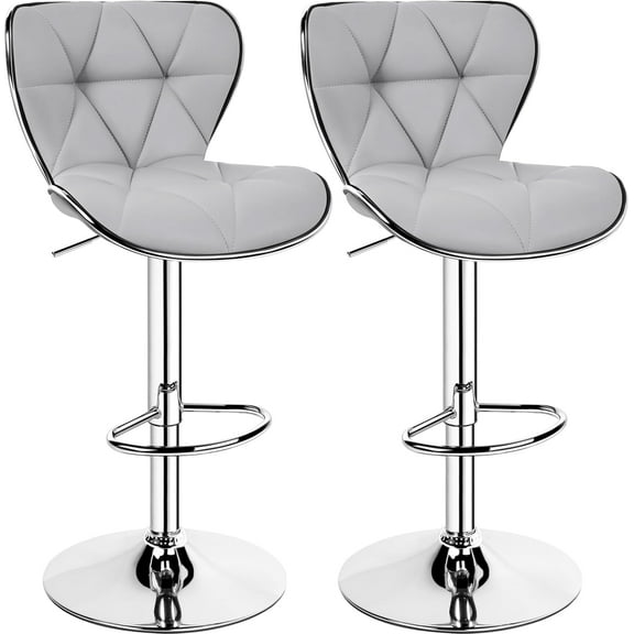 THJTDH Bar Stools Set of 2, PU Leather Swivel Adjustable Barstools with Shell Back, Bar Chairs with Foma Padded for Home, Kitchen, Light Grey