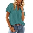 thumbnail image 3 of Pounoo Women's Ruffled Blouses V Neck Short Sleeve Double Layer Flutter Sleeve Tops Casual Lightweight Loose Fit Shirts Gift, 3 of 6