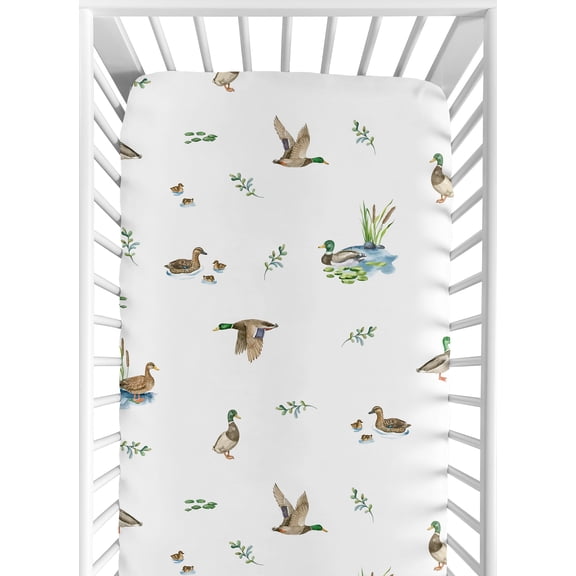 Sweet Jojo Designs Watercolor Mallard Ducks Boy, Girl, Unisex/Gender Neutral Fitted Crib Sheet