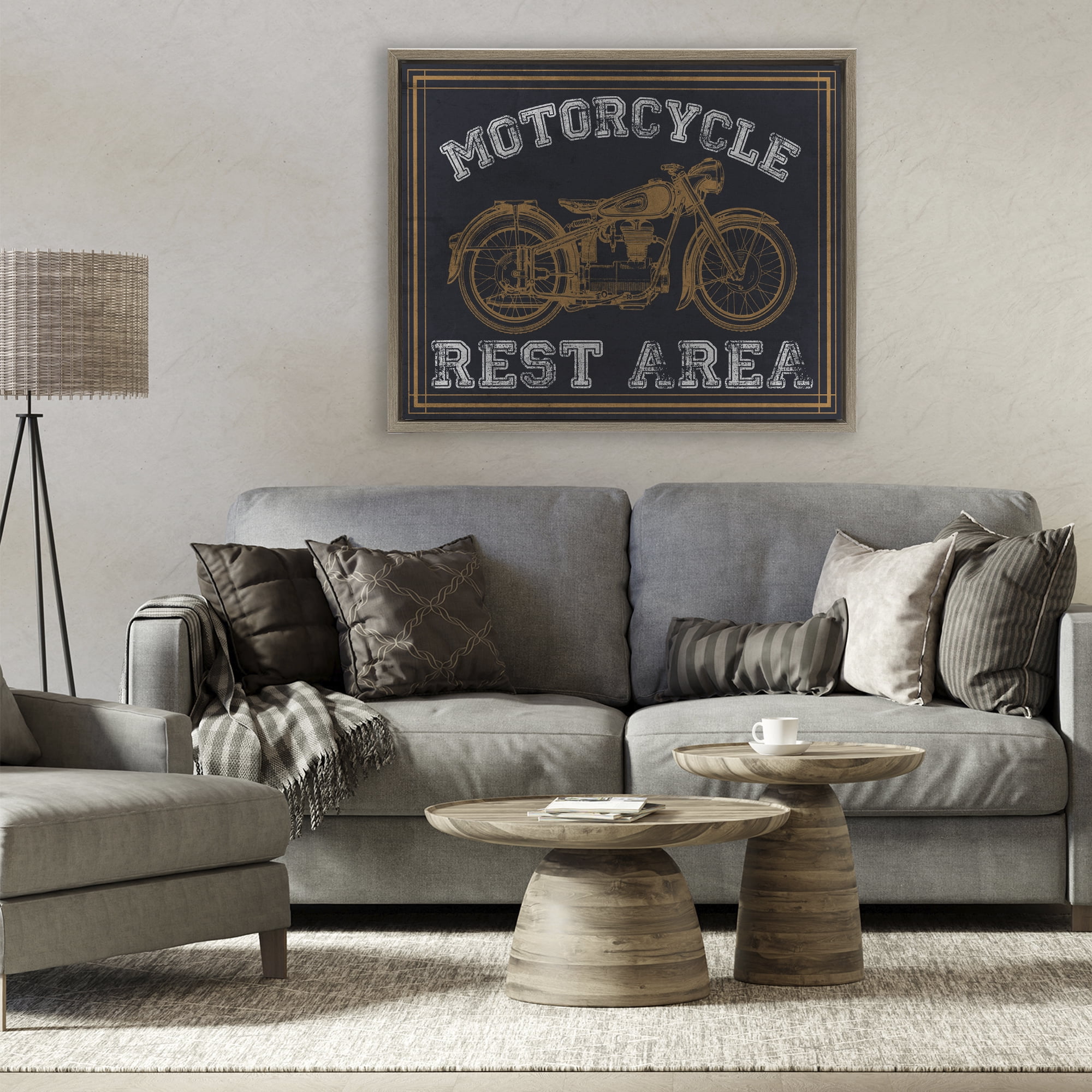 Stupell Industries Motorcycle Rest Area Brown Framed Floater Canvas Wall Art, design by Marcus Prime