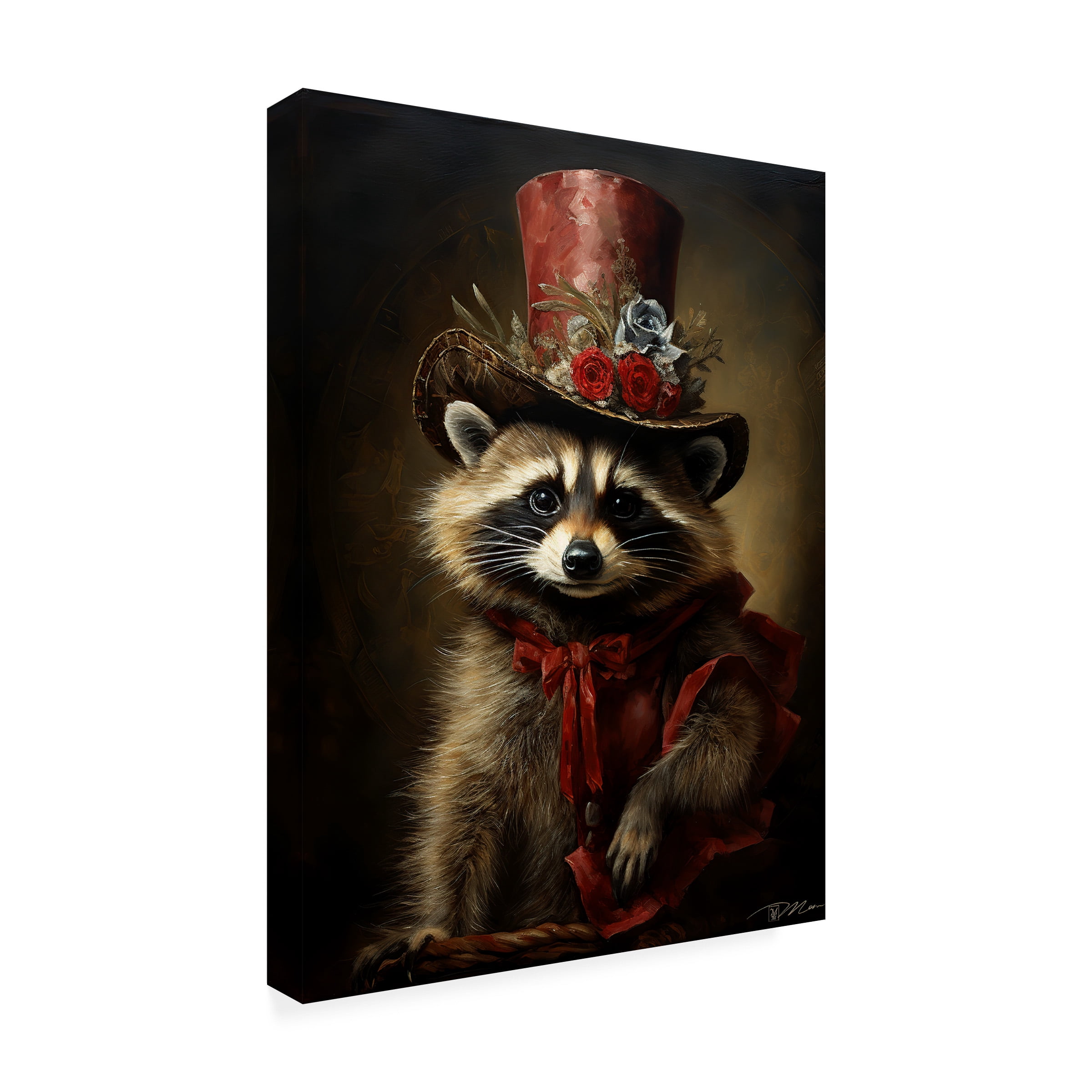 Canvas Wall Art - Momart 'Cute Raccoon With A Red Hat Baroque Style 1' Wall Art for Living Room, Bedroom, or Office DÃ©cor by Trademark Fine Art - 35 x 47 Inches