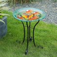 thumbnail image 1 of Luxen Home Butterfly and Flowers Glass Bird Bath with Metal Stand, 1 of 1