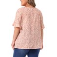 thumbnail image 3 of Agnes Orinda Women's Plus Size Floral Tops Pleated V Neck Flared Sleeve Casual Summer Blouses 4X Pink, 3 of 6