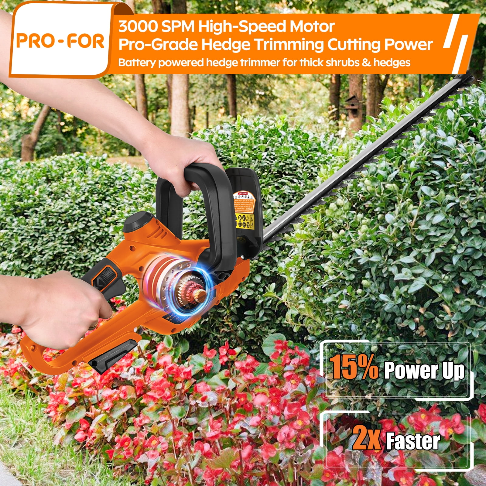 Cordless Hedge Trimmer Compatible with DEWALT 20V Battery, Bare Tool Only, 22” Dual-Action Blade, Rotatable Handle Electric Bush Trimmer, 0.55” Cutting Capacity, Lightweight Shrub Trimmer