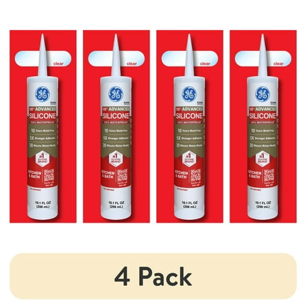 (4 pack) GE Advanced Silicone Kitchen & Bath Sealant, Pack of 1, Clear 10.1 fl oz Cartridge