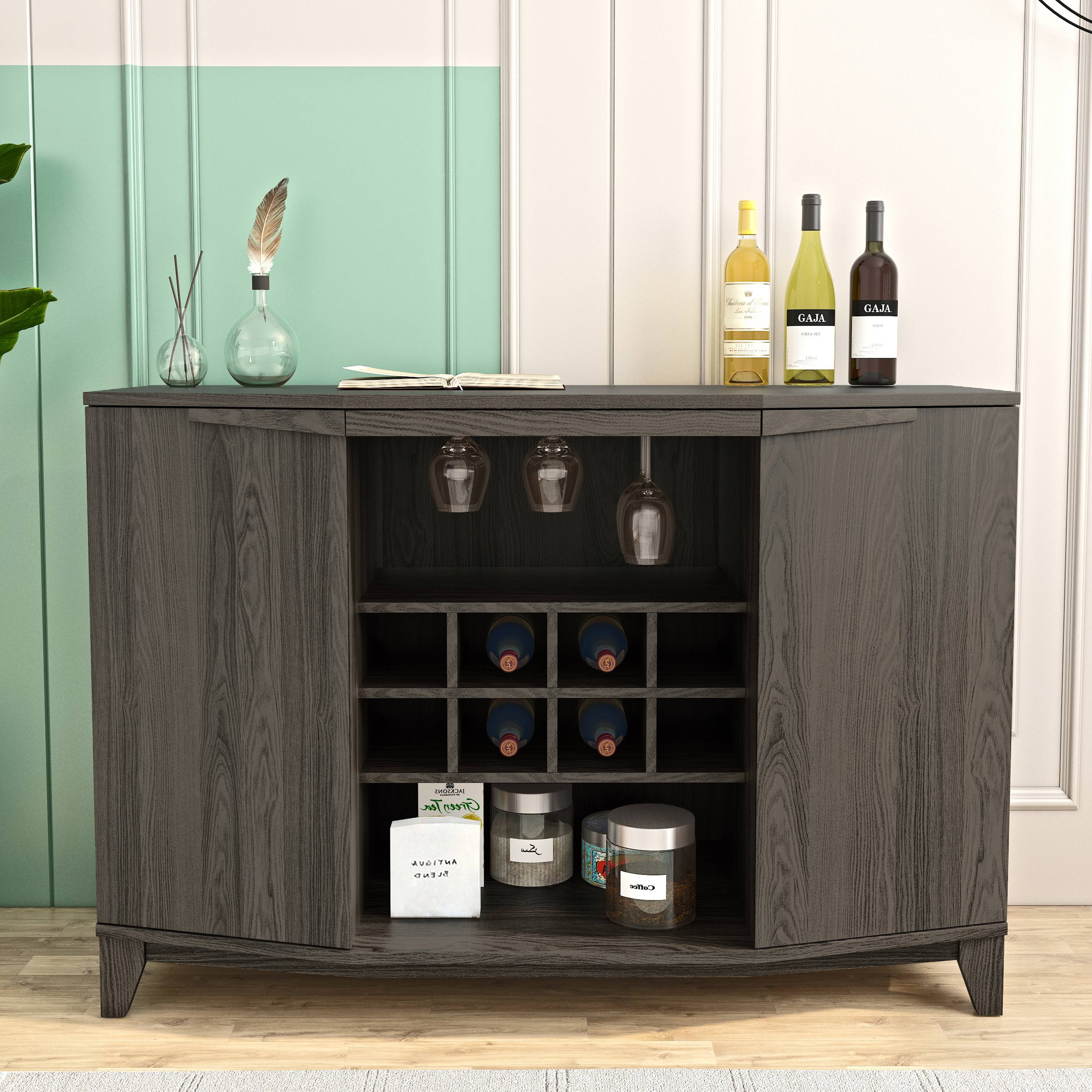 FESTIVO 51 inch Classic Wood Buffet Bar with Wine Rack Dark