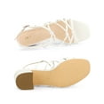 thumbnail image 4 of BLISSFUL STEP Style Women's Square Toe Knots Ankle Strap Block Heels Sandals Lime White 8, 4 of 6