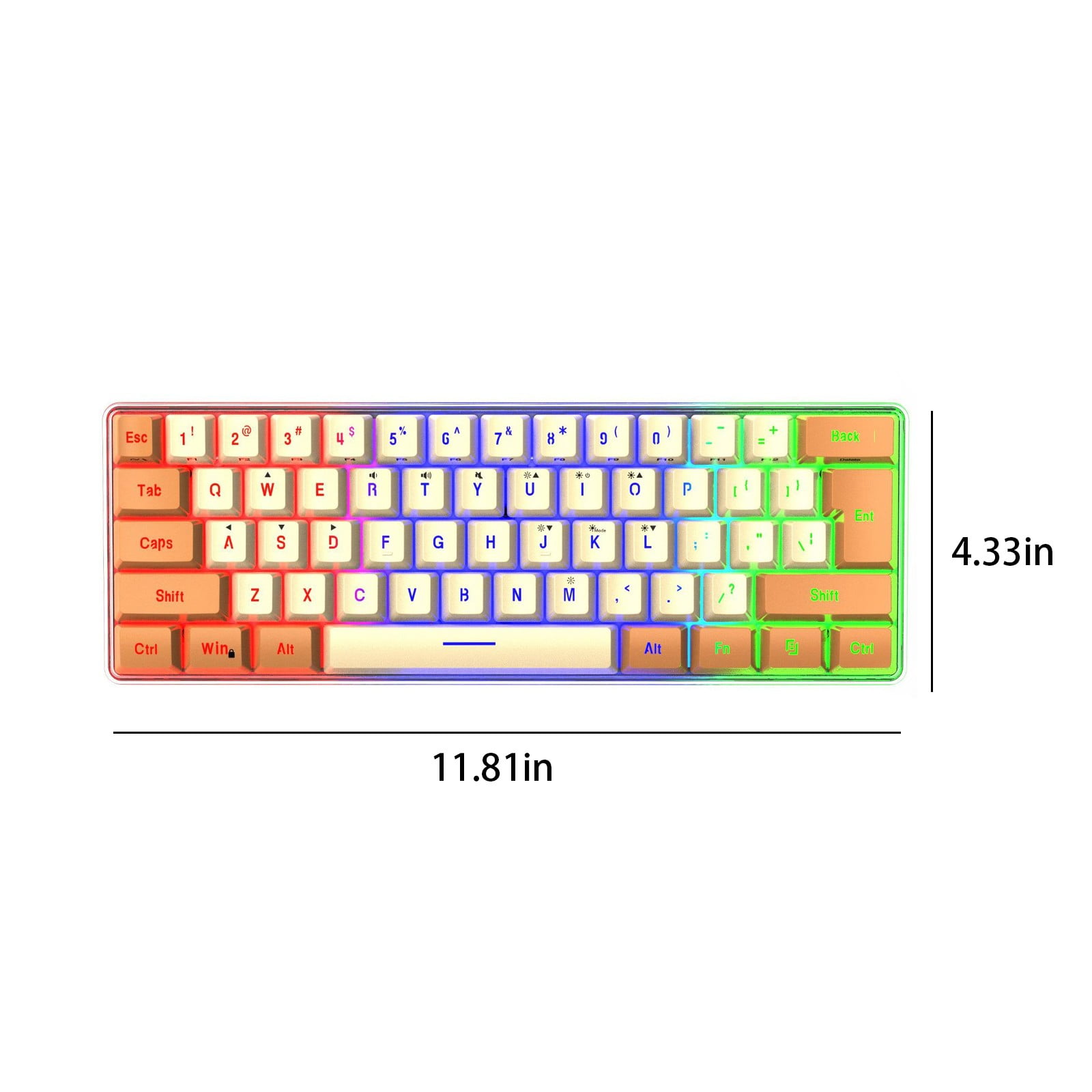 EGYMEN Mechanical Keyboard, Compact Gaming Keyboard with Mechanical Switches, Ergonomic Wired RGB Backlit Keyboard for Office and Gaming, 61 Keys PC Keyboard with Type-C Cable