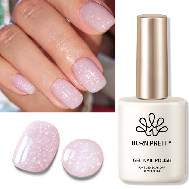 BORN RRETTY-esmalte de uñas en Gel con purpurina, color blanco lechoso, rosa, albaricoque, lentejuelas brillantes, larga duración, barniz LED UV para manicura, 15ml