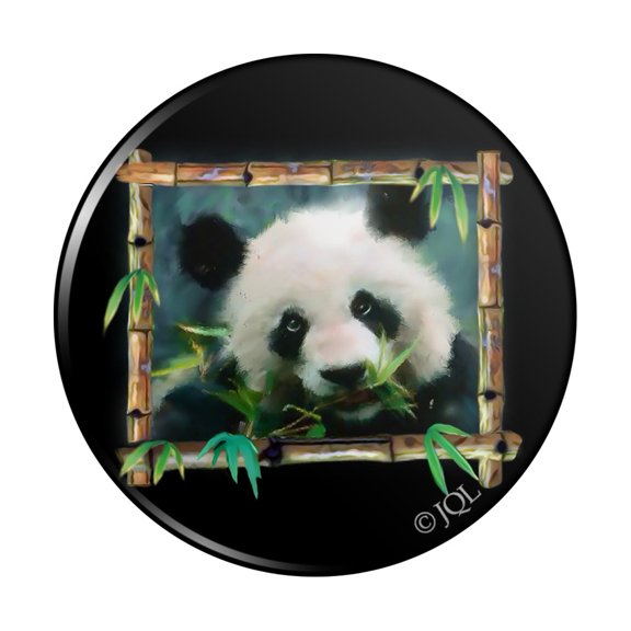 Panda Bear Bamboo Pinback Button Pin