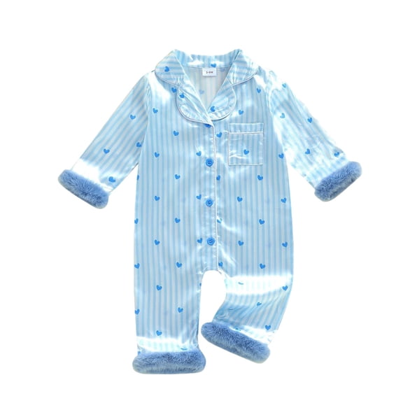 Byoo Girls Sleepwear Onesies Valentine's Day Heart Vertical Stripe Graphic Long Sleeve Button Down Bodysuit Baby Cute Jumpsuit