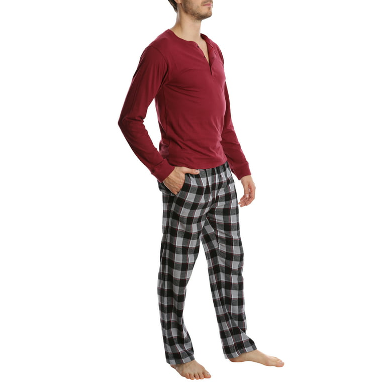 Top Shelf Men's Flannel Pajama Pants Set - Long Sleeve Henley